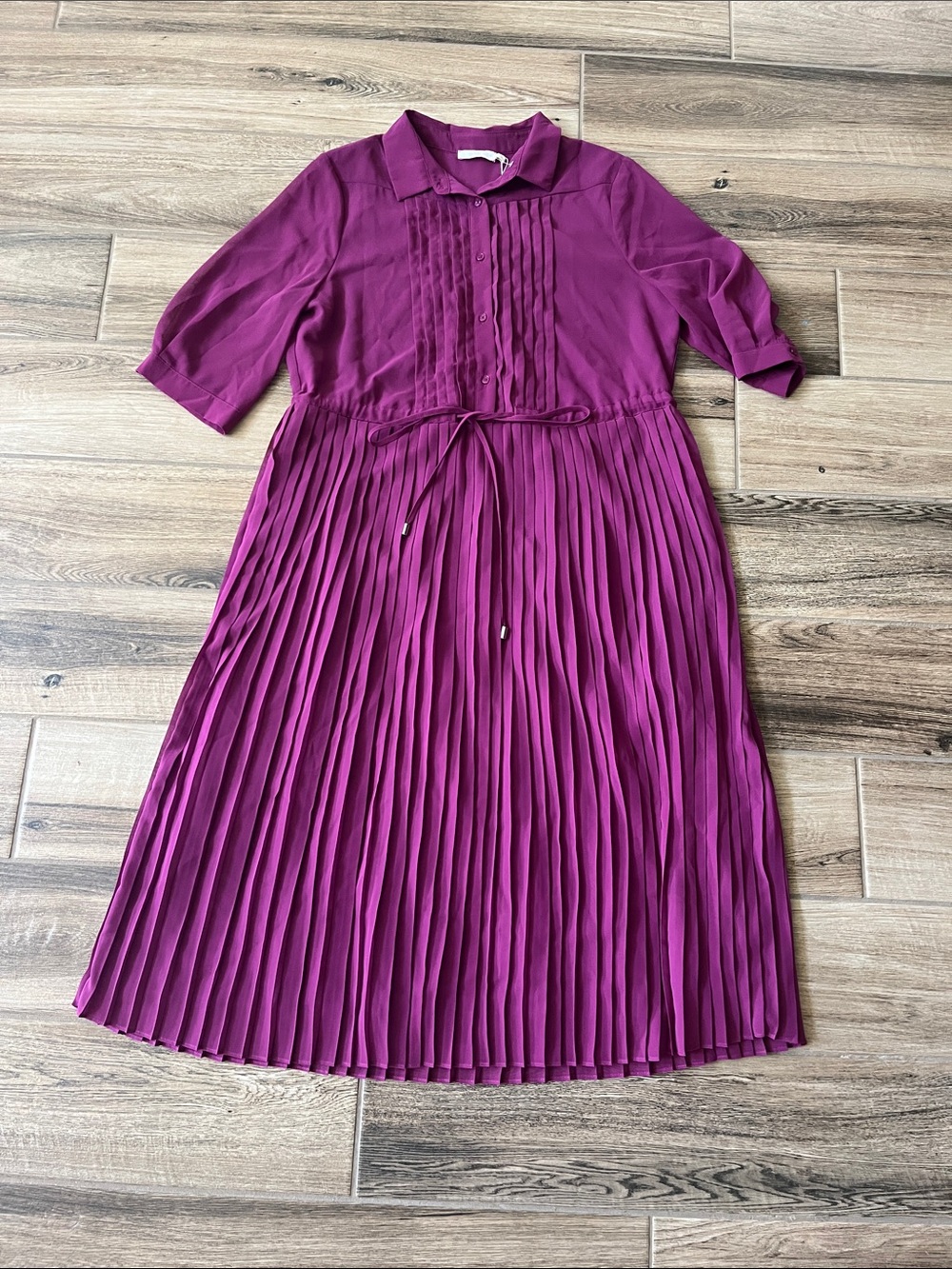 Words Pleated Shirt Dress in Magenta NWT
